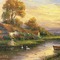 Cottage with Lake Vintage Background - gratis png animerad GIF