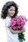 spring girl with pink flower bouquet - PNG gratuit GIF animé