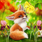 Cute little fox and butterfly flowers - GIF animado grátis