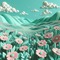 Mint Landscape with Pink Flowers - gratis png geanimeerde GIF