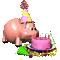 Pig eating birthday cake animated gif - Nemokamas animacinis gif animuotas GIF