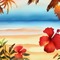 Beach with Hibiscus and Leaves - png grátis Gif Animado