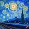 Blue Train Station Van Gogh - PNG gratuit GIF animé