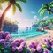 Tropical Beach with Purple Flowers - gratis png animerad GIF