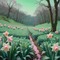 Mint Green Nature Landscape with Pink Daffodils - ingyenes png animált GIF